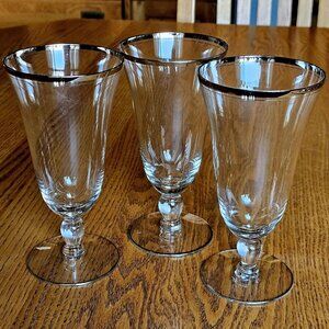 3 Glastonbury Lotus Romance Ice Tea Glasses 7" platinum lined rim vntage 1955